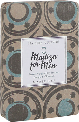 Sie sehen eine Packung Madiza Bio Seife for Men Body & Hair Grüner Tee, Produktbild: 01 Madiza Bio Seife for Men Body & Hair Grüner Tee, A-Nr.: 5446953 - 01