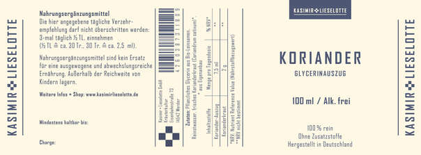 Sie sehen eine Packung Kasimir und Lieselotte Koriander Liquid alkoholfrei, Produktbild: 03 Kasimir und Lieselotte Koriander Liquid alkoholfrei, A-Nr.: 5176867 - 03