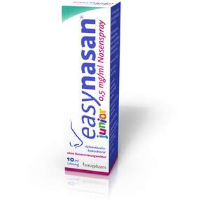 Sie sehen eine Packung easynasan 0,5 mg/ml Nasenspray, Produktbild: 01 easynasan 0,5 mg/ml Nasenspray, A-Nr.: 4474781 - 01