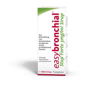 Sie sehen eine Packung easybronchial stop forte 3 mg/ml Sirup, Produktbild: 01 easybronchial stop forte 3 mg/ml Sirup, A-Nr.: 4450734 - 01