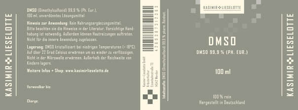 Sie sehen eine Packung Kasimir + Lieselotte DMSO 100 ml, Produktbild: 02 Kasimir + Lieselotte DMSO 100 ml, A-Nr.: 5616556 - 02