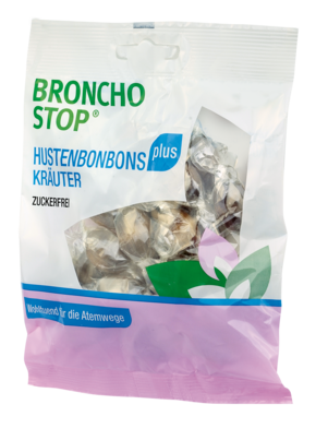 Sie sehen eine Packung Bronchostop plus Hustenbonbons, Produktbild: 01 Bronchostop plus Hustenbonbons, A-Nr.: 2613623 - 01