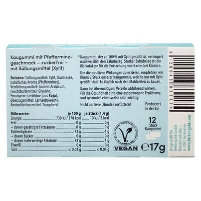 Sie sehen eine Packung Birkengold Kaugummi Pfefferminze, Produktbild: 01 Birkengold Kaugummi Pfefferminze, A-Nr.: 5160317 - 01