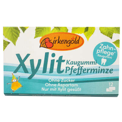 Sie sehen eine Packung Birkengold Kaugummi Pfefferminze, Produktbild: 02 Birkengold Kaugummi Pfefferminze, A-Nr.: 5160317 - 02