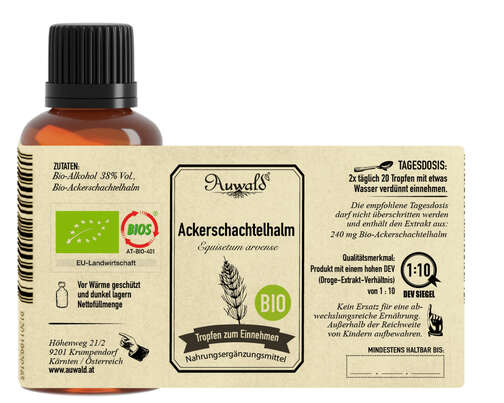 Sie sehen eine Packung Auwald® - Ackerschachtelhalm - BIO Tropfen (Auszug, Extrakt, Essenz), Produktbild: 04 Auwald® - Ackerschachtelhalm - BIO Tropfen (Auszug, Extrakt, Essenz), A-Nr.: 5709832 - 04