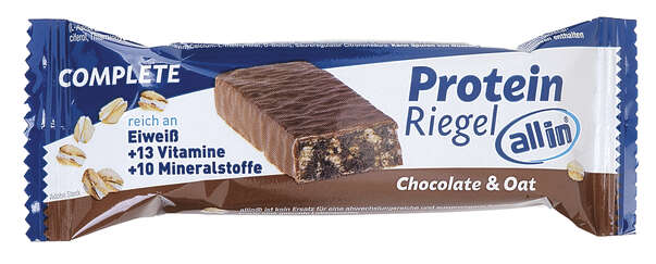 Sie sehen eine Packung all in® COMPLETE Protein Riegel Chocolate & Oat (24 x 30g), Produktbild: 01 all in® COMPLETE Protein Riegel Chocolate & Oat (24 x 30g), A-Nr.: 5332675 - 01