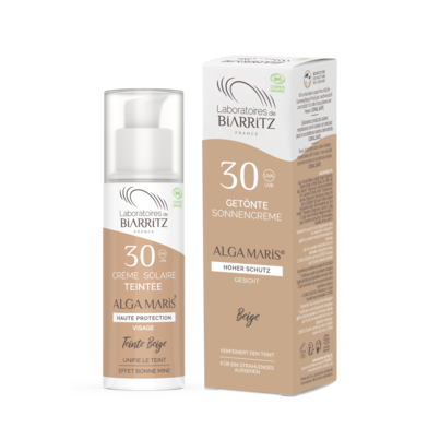 Sie sehen eine Packung Alga Maris Sonnencreme Gesicht getönt LSF30 Bio LDB, Produktbild: 04 Alga Maris Sonnencreme Gesicht getönt LSF30 Bio LDB, A-Nr.: 4832312 - 04