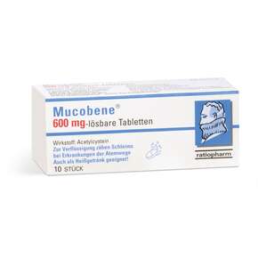 Sie sehen eine Packung Mucobene® 600 mg lösbare Tabletten, Produktbild: 01 Mucobene® 600 mg lösbare Tabletten, A-Nr.: 1342470 - 01