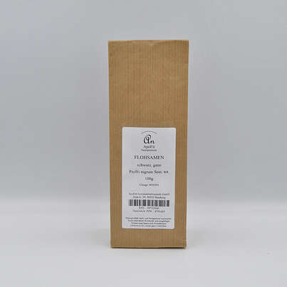 Sie sehen eine Packung Flohsamen ganz schwarz, Produktbild: 01 Flohsamen ganz schwarz, A-Nr.: 4830690 - 01
