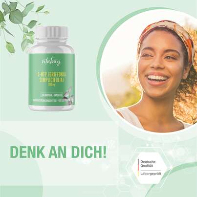 Sie sehen eine Packung Vitabay 5-HTP 200 mg Kapseln, Produktbild: 04 Vitabay 5-HTP 200 mg Kapseln, A-Nr.: 5878256 - 04