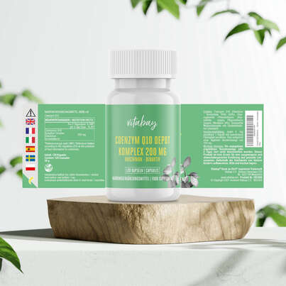 Sie sehen eine Packung Vitabay Coenzym Q10 Ubichinon Komplex 200 mg Kapseln, Produktbild: 05 Vitabay Coenzym Q10 Ubichinon Komplex 200 mg Kapseln, A-Nr.: 5877742 - 05