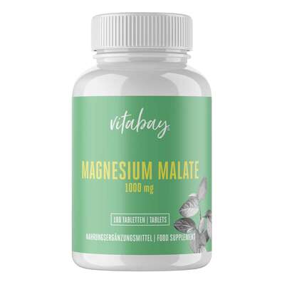 Sie sehen eine Packung Vitabay Magnesium Malate 1000 mg Tabletten, Produktbild: 01 Vitabay Magnesium Malate 1000 mg Tabletten, A-Nr.: 5877788 - 01