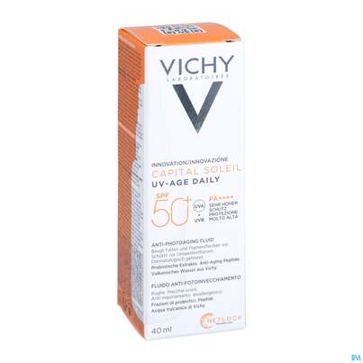 Sie sehen eine Packung Sonnenprodukte Vichy/capital Soleil Gesichtscreme Uv-age Lsf50+ 40ml, Produktbild: 07 Sonnenprodukte Vichy/capital Soleil Gesichtscreme Uv-age Lsf50+ 40ml, A-Nr.: 5360950 - 07