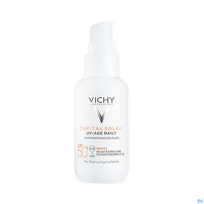 Sie sehen eine Packung Sonnenprodukte Vichy/capital Soleil Gesichtscreme Uv-age Lsf50+ 40ml, Produktbild: 12 Sonnenprodukte Vichy/capital Soleil Gesichtscreme Uv-age Lsf50+ 40ml, A-Nr.: 5360950 - 12
