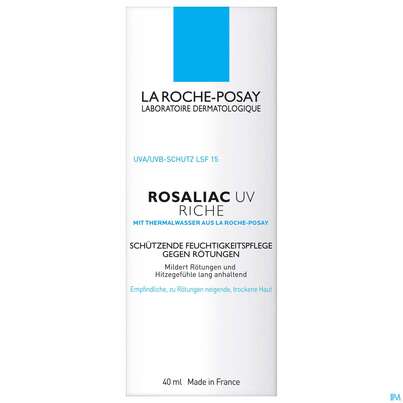 Sie sehen eine Packung La Roche Posay Gesichtspflege Rosaliac/uv/riche Gegen Hautroetungen 40ml, Produktbild: 01 La Roche Posay Gesichtspflege Rosaliac/uv/riche Gegen Hautroetungen 40ml, A-Nr.: 3455043 - 01