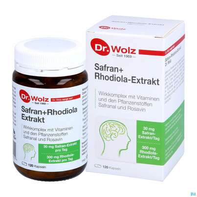 Sie sehen eine Packung Safran +rhodiola Extrakt Kapseln Dr.wolz Nr 60548 120st, Produktbild: 06 Safran +rhodiola Extrakt Kapseln Dr.wolz Nr 60548 120st, A-Nr.: 4297758 - 06