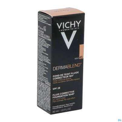 Sie sehen eine Packung Vichy Dermablend Make-up 45 Gold 30ml, Produktbild: 08 Vichy Dermablend Make-up 45 Gold 30ml, A-Nr.: 3044647 - 08