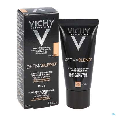 Sie sehen eine Packung Vichy Dermablend Make-up 45 Gold 30ml, Produktbild: 13 Vichy Dermablend Make-up 45 Gold 30ml, A-Nr.: 3044647 - 13