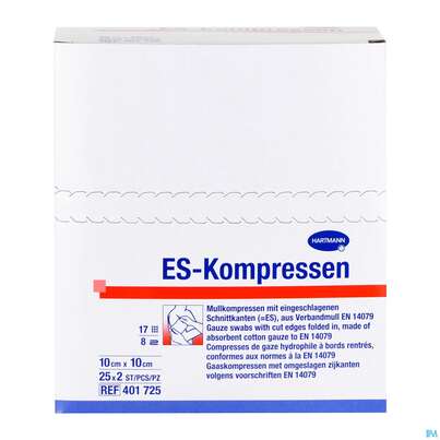 Mullkompressen-es Hartmann/steril 8fach 17faedig 10x 10cm 25x2 50st, A-Nr.: 0776031 - 04