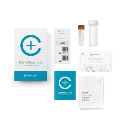 Sie sehen eine Packung cerascreen Darmflora Test, Produktbild: 02 cerascreen Darmflora Test, A-Nr.: 5346140 - 02
