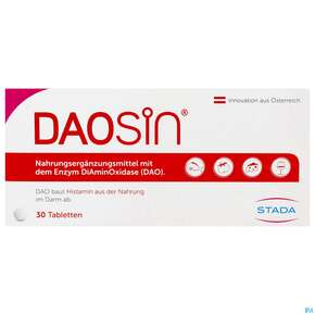 Sie sehen eine Packung Daosin Enzym Diaminooxidase Tabl 30st, Produktbild: 01 Daosin Enzym Diaminooxidase Tabl 30st, A-Nr.: 5372545 - 01