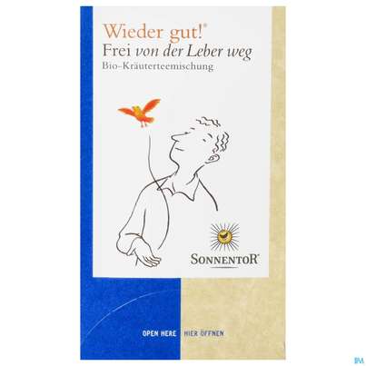 Sie sehen eine Packung Sonnentor Frei Von Der Leber Weg Tee 02704 18st, Produktbild: 01 Sonnentor Frei Von Der Leber Weg Tee 02704 18st, A-Nr.: 3428773 - 01