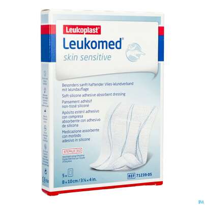 Sie sehen eine Packung Wundverband Leukomed/skin Sensitive Vliesverband +auflage Steril 8x10cm 5st, Produktbild: 03 Wundverband Leukomed/skin Sensitive Vliesverband +auflage Steril 8x10cm 5st, A-Nr.: 5609007 - 03