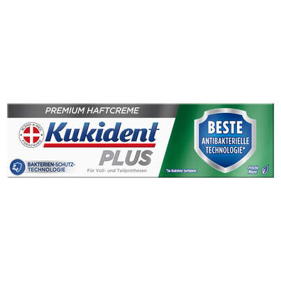 Sie sehen eine Packung Kukident Haftcreme Antibacterial, Produktbild: 01 Kukident Haftcreme Antibacterial, A-Nr.: 3942458 - 01