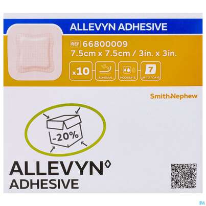 Sie sehen eine Packung Wundverband Allevyn/polyurethan Adhesive 7,5x 7,5cm -tam 10st, Produktbild: 01 Wundverband Allevyn/polyurethan Adhesive 7,5x 7,5cm -tam 10st, A-Nr.: 4736620 - 01