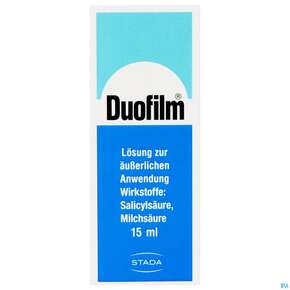Sie sehen eine Packung Duofilm lösung Z Aeusserl.anwend. 15ml, Produktbild: 01 Duofilm lösung Z Aeusserl.anwend. 15ml, A-Nr.: 1283431 - 01