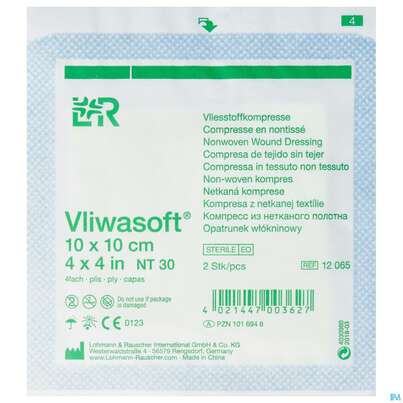 Vlieskompressen Vliwasoft 4fach Steril 10x 10cm 2st, A-Nr.: 1016948 - 01