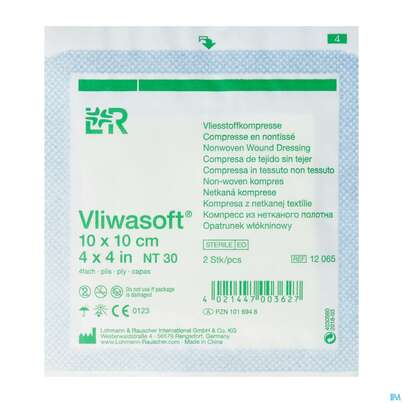 Vlieskompressen Vliwasoft 4fach Steril 10x 10cm 2st, A-Nr.: 1016948 - 02