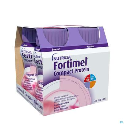 Sie sehen eine Packung Fortimel/protein 200ml 1,5kcal Erdbeere 4st, Produktbild: 05 Fortimel/protein 200ml 1,5kcal Erdbeere 4st, A-Nr.: 4303312 - 05