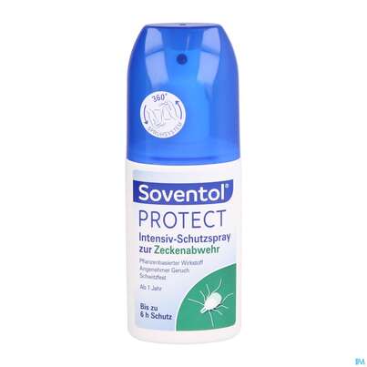 Sie sehen eine Packung Soventol Protect Intensiv-schutz- Spray Muecke +zecke 100ml, Produktbild: 01 Soventol Protect Intensiv-schutz- Spray Muecke +zecke 100ml, A-Nr.: 4453477 - 01