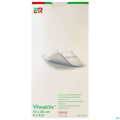 Wundverband Vliwaktiv-aktivkohle Saugkompresse Steril 10x 20cm 20st, A-Nr.: 1367636 - 01